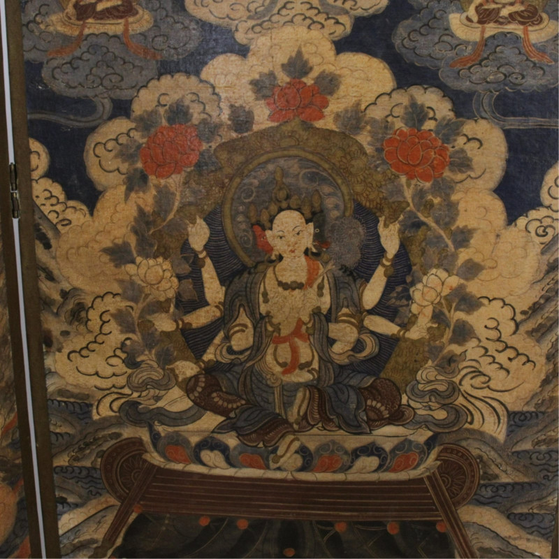 L.19th C. Asian Buddha Decorated Folding Screen