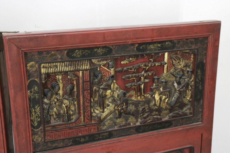 19th C. Chinese Painted Gilt Wood Carved Panels