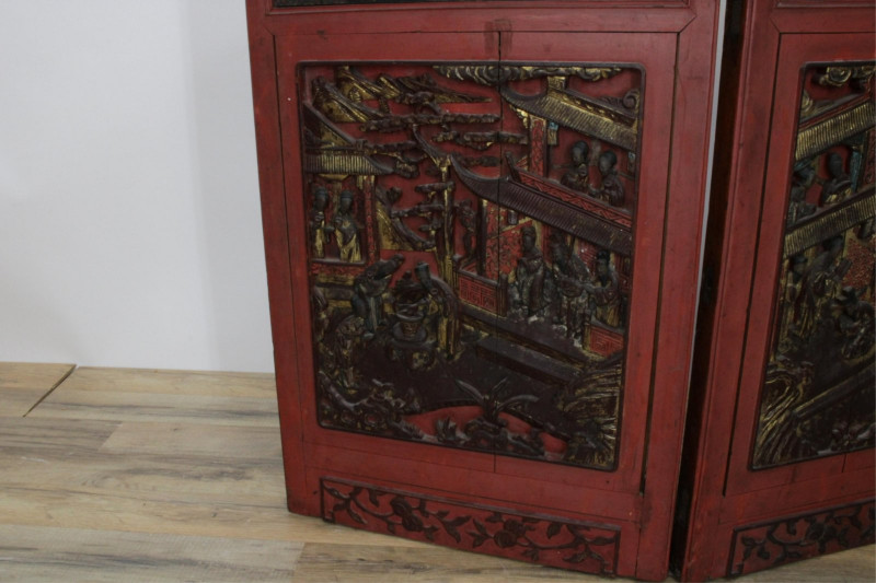 19th C. Chinese Painted Gilt Wood Carved Panels