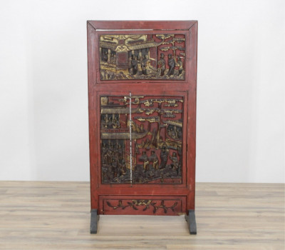 Image for Lot Mid 19th C. Chinese Carved Wooden Panel on stand
