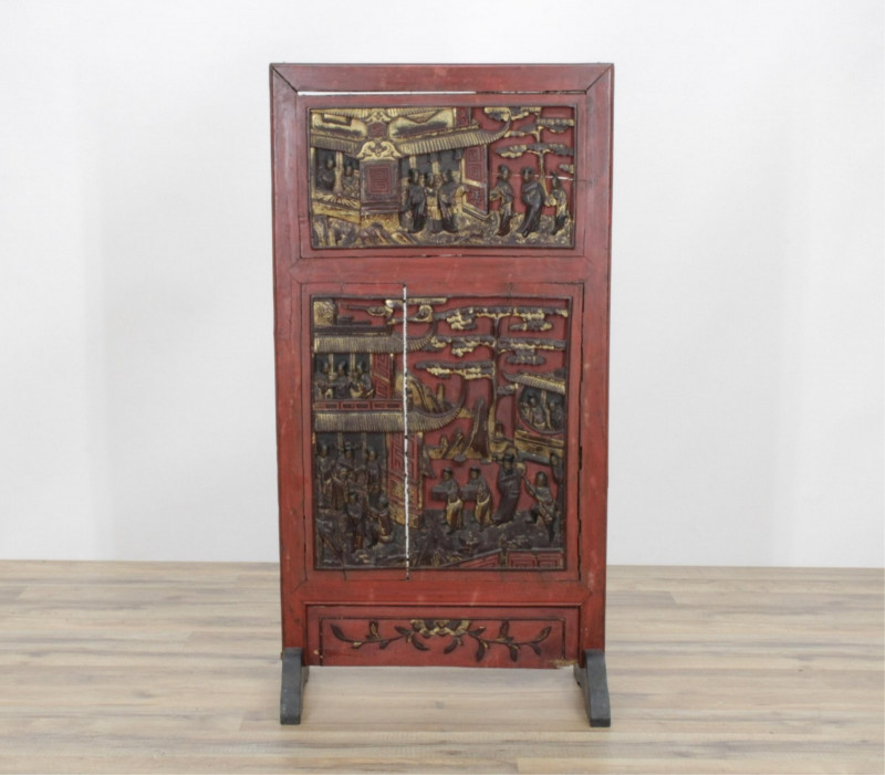 Mid 19th C. Chinese Carved Wooden Panel on stand