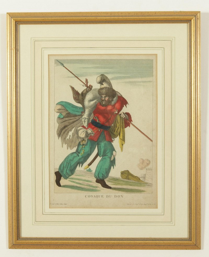 19C French Handcolored Cossack Themed Engravings