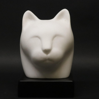 Image for Lot Marble Carved Head of Cat Signed JJJ
