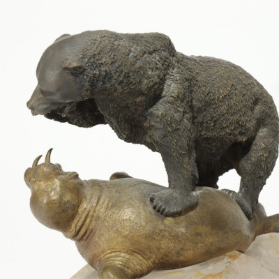 Bronze Bear & Walrus on Rock Crystal as Lamp