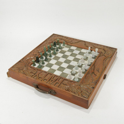 Image for Lot Carved Wood And Hardstone Chess Set