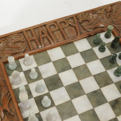 Carved Wood And Hardstone Chess Set
