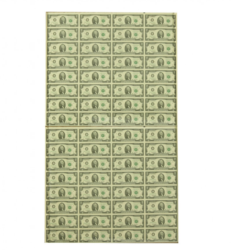 Two Uncut Sheet Of Us Mint $2 Bills
