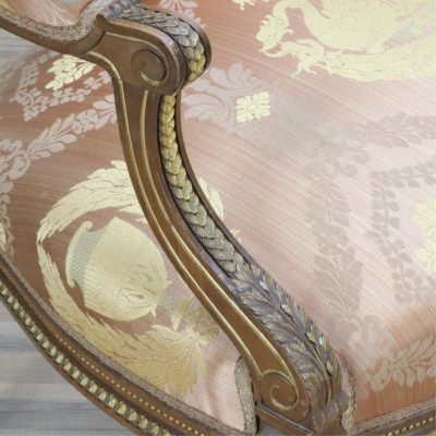 Pair Louis XVI Style Parcel Gilt Fauteuils, 19th C