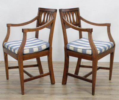 Pair Neo-Classical Style Cherry Open Armchairs