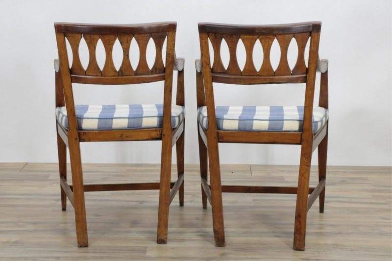Pair Neo-Classical Style Cherry Open Armchairs