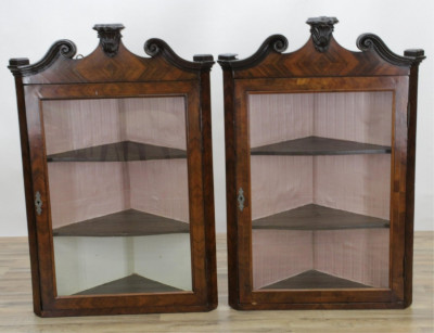 Image for Lot Pair Rococo Style Hanging Corner Cabinet, 19 C.