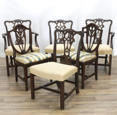 Four Chippendale Style, Two Georgian Style Chairs