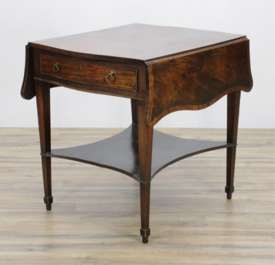 Image for Lot 19th C Mahogany Serpentine Drop Leaf Side Table
