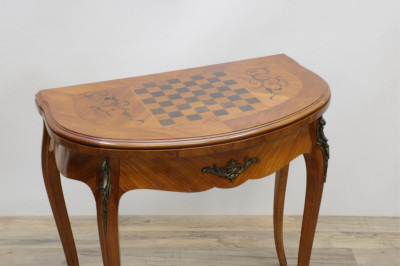 Marquetry Inlaid Flip Top Games Table