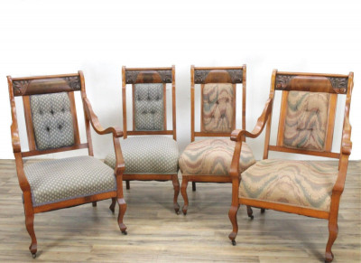 Image for Lot Victorian Style Wood Framed Upholstered Chairs