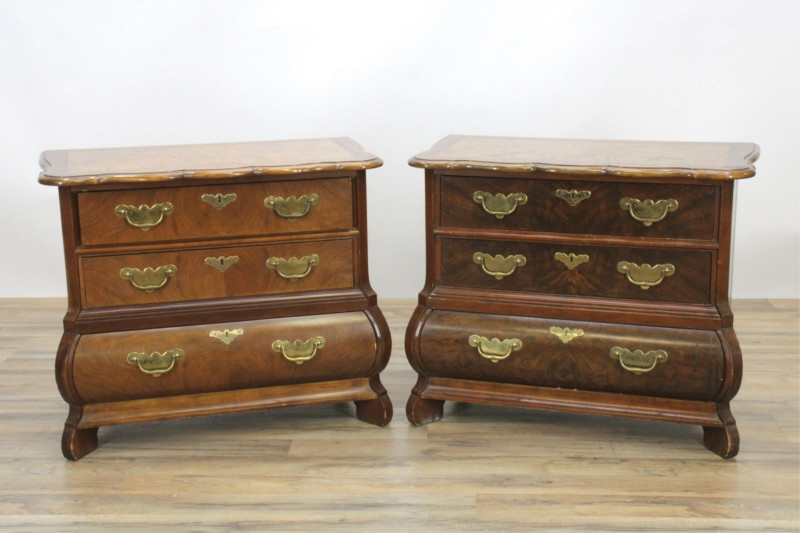 Pair Baker Elm and Walnut Small Commodes