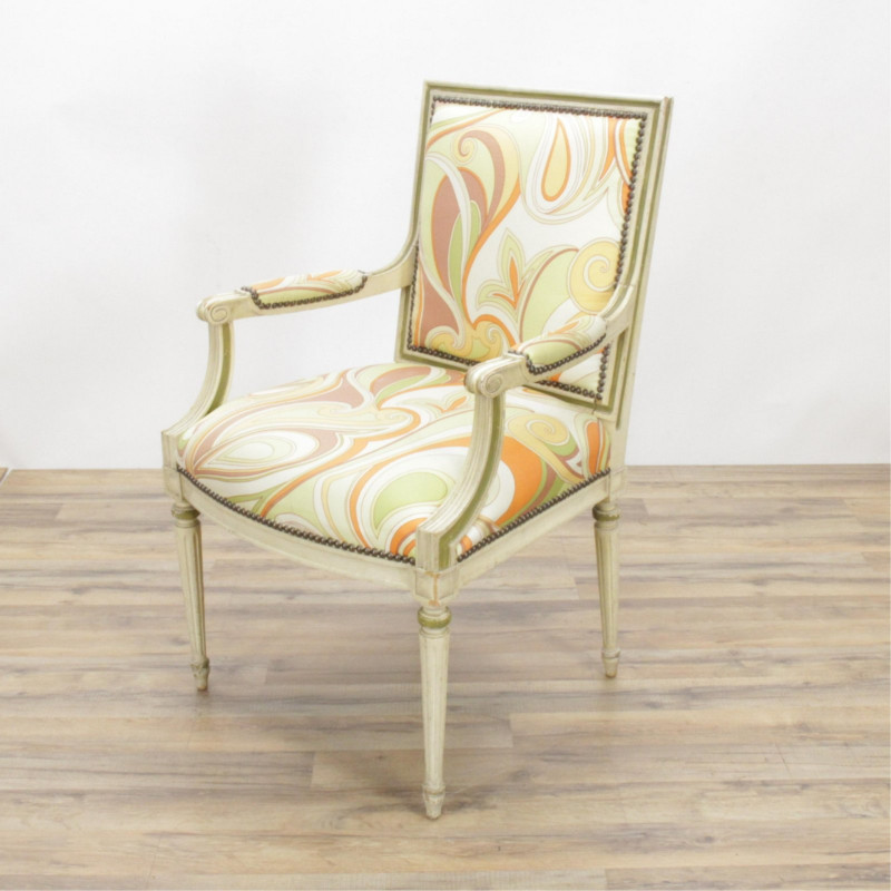 Louis XVI Style Fauteuil, Pucci Style Fabric