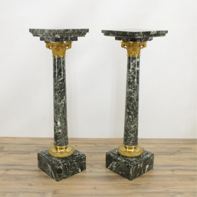 Image for Lot Pair French Ormolu & Marble Pedestal, 19th C.