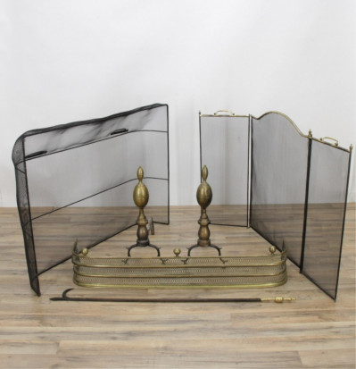 Image for Lot 19C Brass Andirons, Fireplace Accessories; Screen