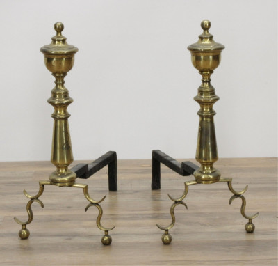 Brass Andirons and Fireplace Tools
