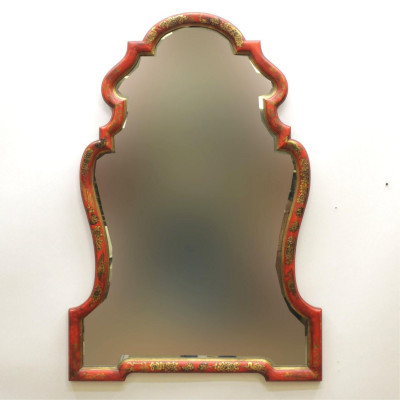Image for Lot Queen Anne Style Gilt Scarlet Painted Mirror