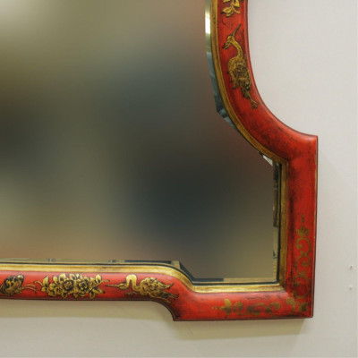 Queen Anne Style Gilt Scarlet Painted Mirror