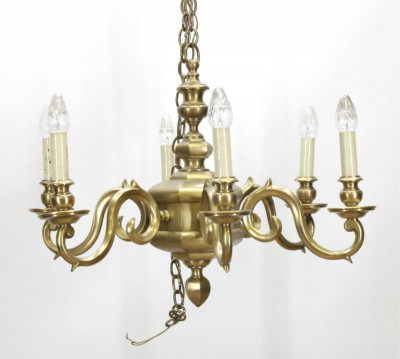Image for Lot Vintage Brass Six Light Dutch Style Chandelier
