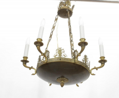 Empire Style Patinated Metal & Brass Chandelier