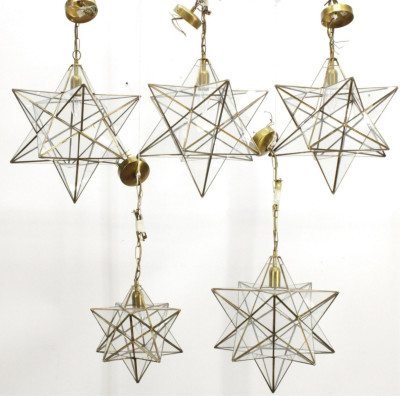 Image for Lot 4 Brass & Glass Star Lanterns & another