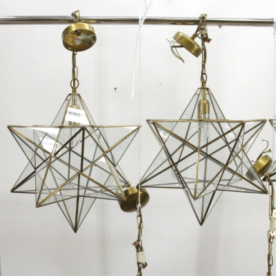 4 Brass & Glass Star Lanterns & another