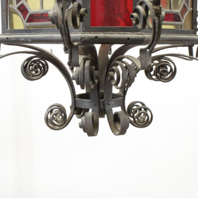Wrought Iron and Stained Glass Lantern