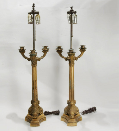 Image for Lot Pair Charles X Style Gilt-Metal Candelabra Lamps