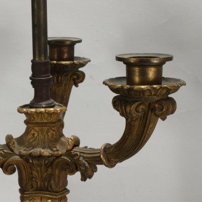 Pair Charles X Style Gilt-Metal Candelabra Lamps