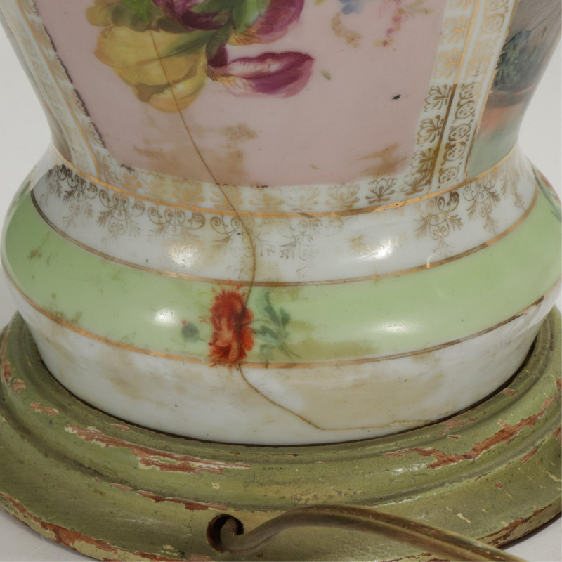 Pair Continental Covered Urn Lamps & another