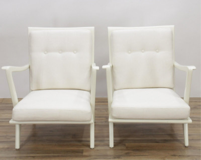 Pr Adrian Pearsall Style Cream Painted Armchairs