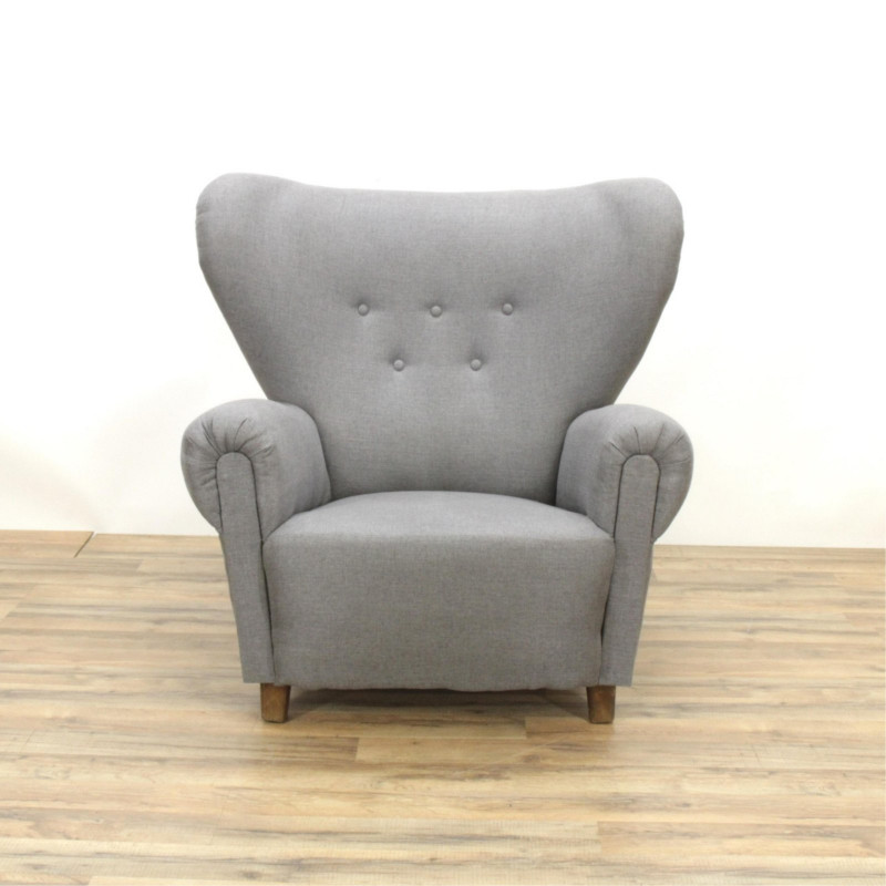 Danish Barrel Back Lounge Chair Grey Upholstery