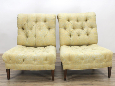 Image for Lot Pair Armless Tufted Chairs, Fortuny Upholstery