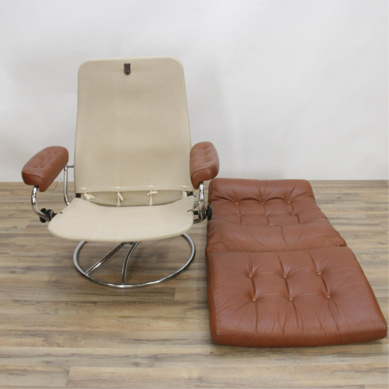 MCM Leather & Steel Swivel Chair & Ottoman