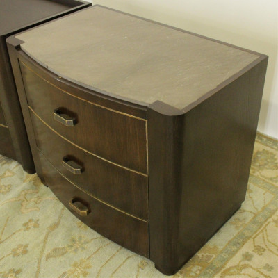 Pair Contemporary Brass Mounted Oak Side Chest