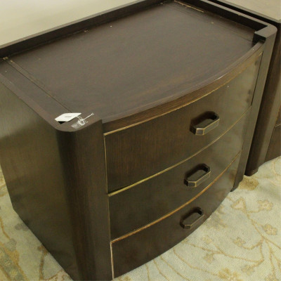 Pair Contemporary Brass Mounted Oak Side Chest