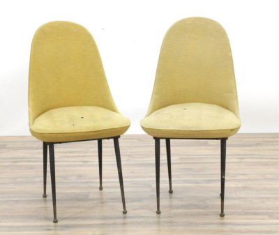Image for Lot Pair Mid Century Black Ptd. Metal & Brass Chairs