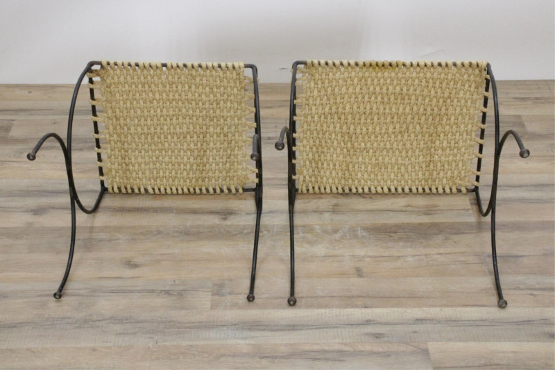 2 Mid Century Metal & Woven Rope Nesting Tables