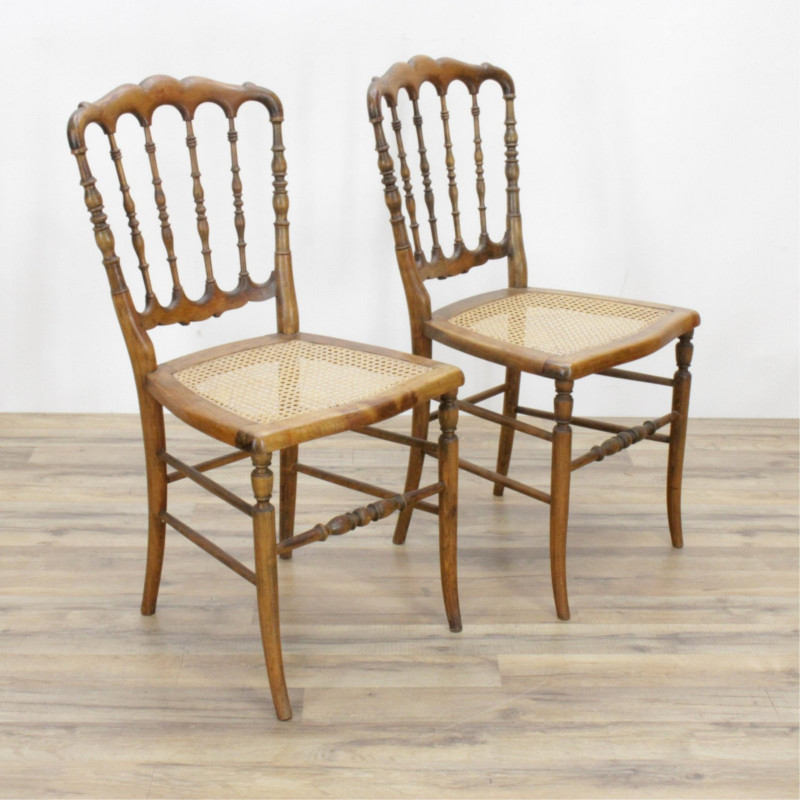 Pair of Charivari Wood/Cane Side Chairs