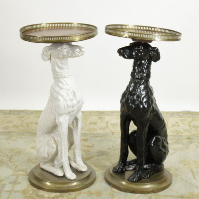 Two Porcelain Dog Figurine Cocktail Tables