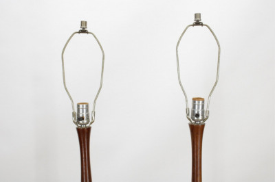 Pair Teak Midcentury Modern Tall Standing Lamps