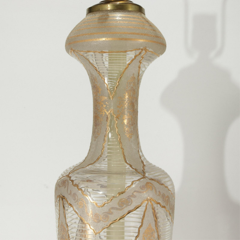 Four Vintage Table Lamps: Brass; Decorated Glass