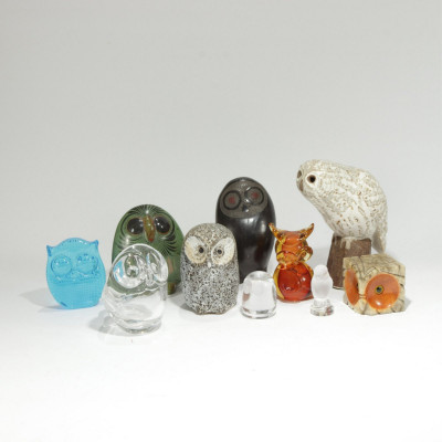 Image for Lot Mostly MCM Glass, Pottery and Marble Owl Figures