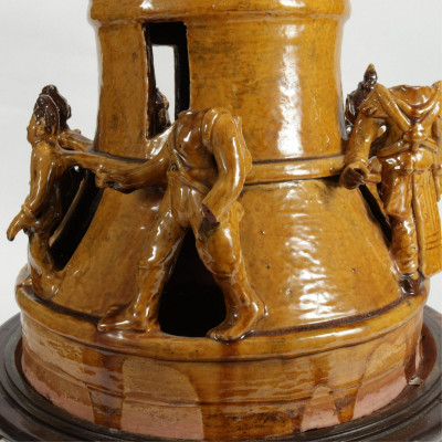 African Brown Glazed Figural Ceramic Lamp