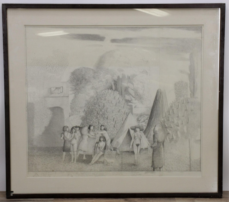 David Inshaw, Study for The Garden, pencil drawing