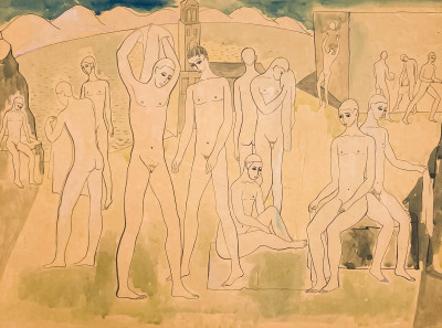 Image for Lot Justin Maurice O'Brien - Untitled (Figures in Bathing Shed)